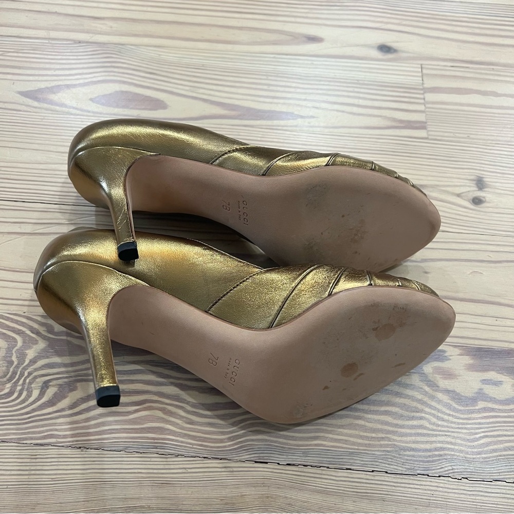 GUCCI Gold Peep-Toe Heels Size 7 - Picture 5 of 6